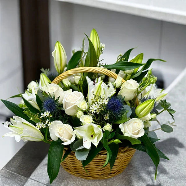 white lily sympathy bouquet White Lilies Basket – Flower Emporium