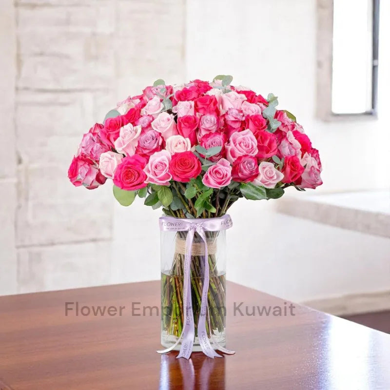 100 Mixed Roses Vase – Flower Emporium