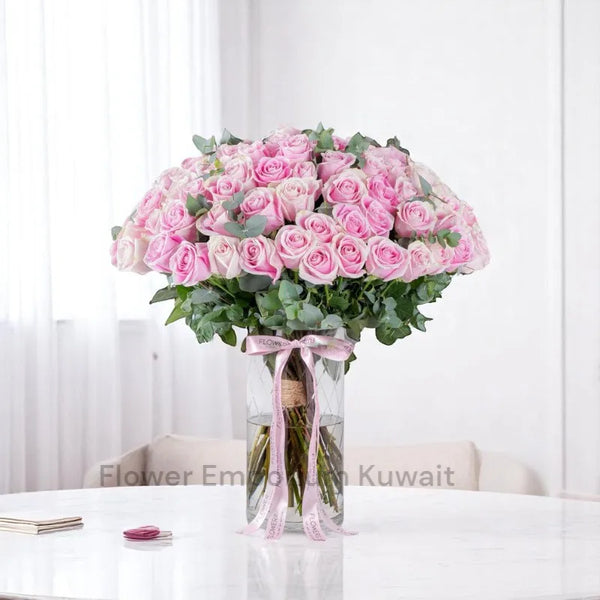 100 Pink Roses Vase