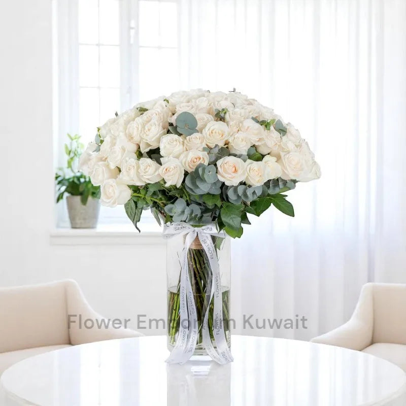 100 White Roses Vase
