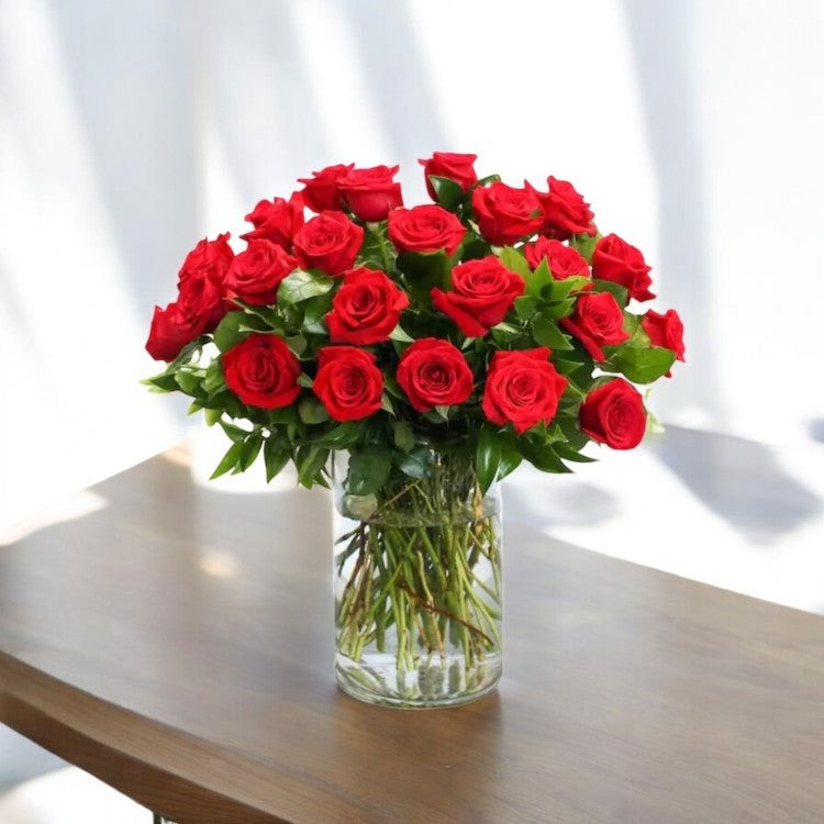 2 Dozen Red Roses Vase – Flower Emporium