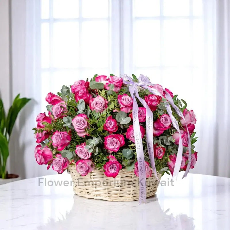 50 Purple Roses Basket