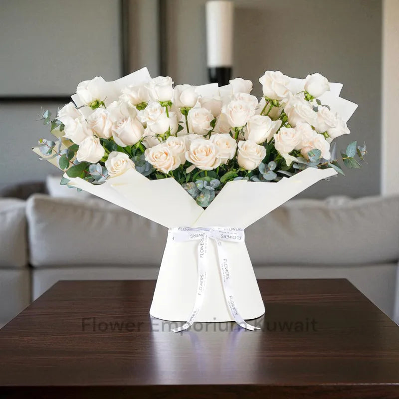 50 White Roses Bouquet