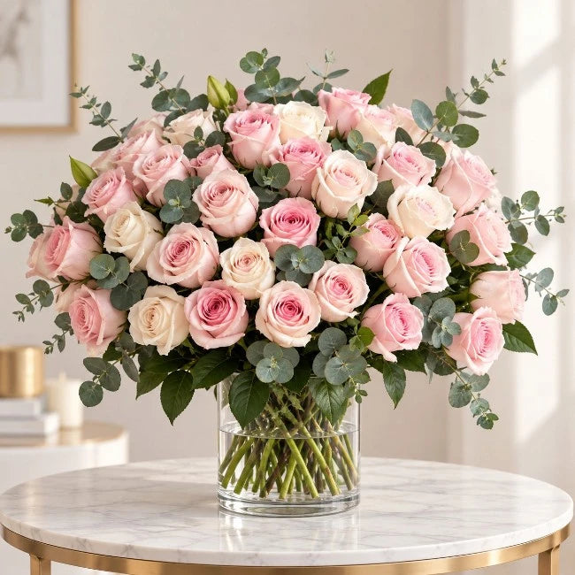 Blushing Pink Roses Vase