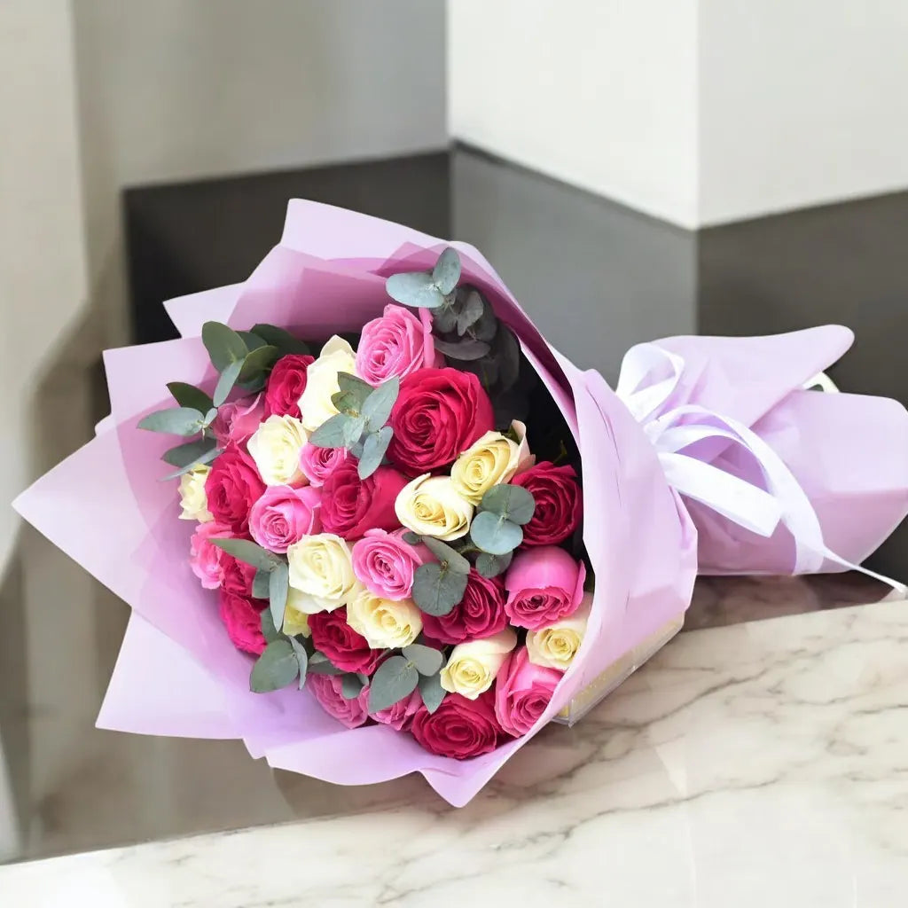 Pink Fuchsia White Roses Bouquet