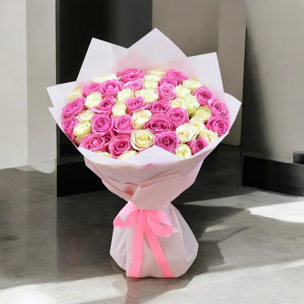 Pink and White Roses Bouquet