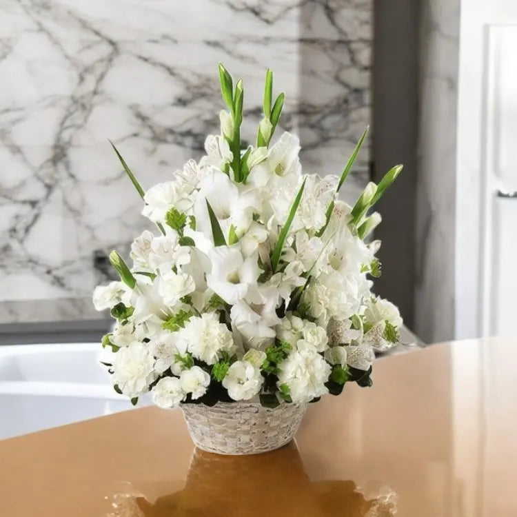 White Mixed Flowers Basket