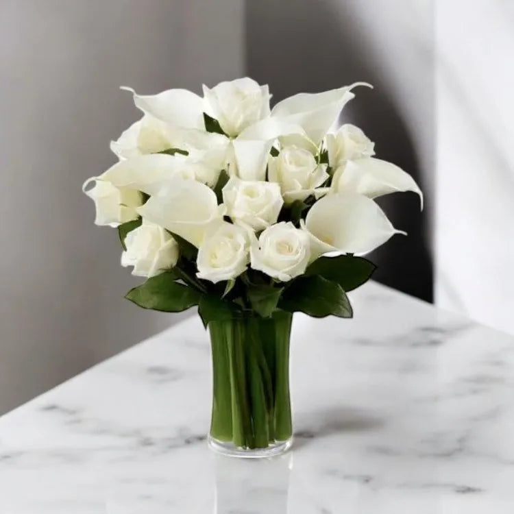 White Roses and Calla Vase